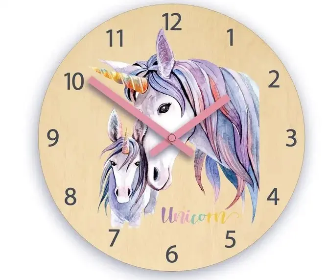 ModernClock Dětské nástěnné hodiny Ami Jednorožec 30 cm vícebarevné II