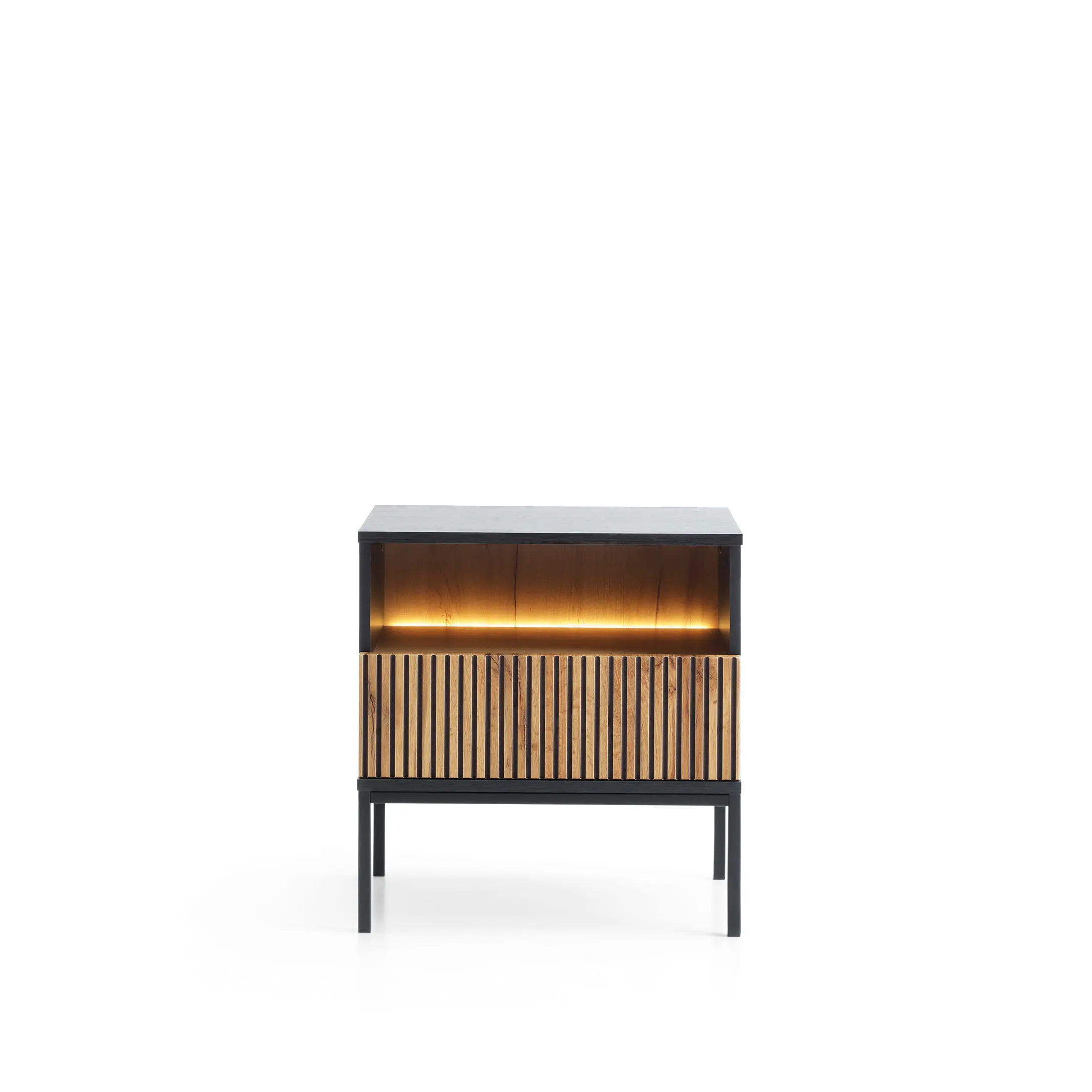 Piaski Noční stolek Sento s LED osvětlením 54 cm dub wotan/černý