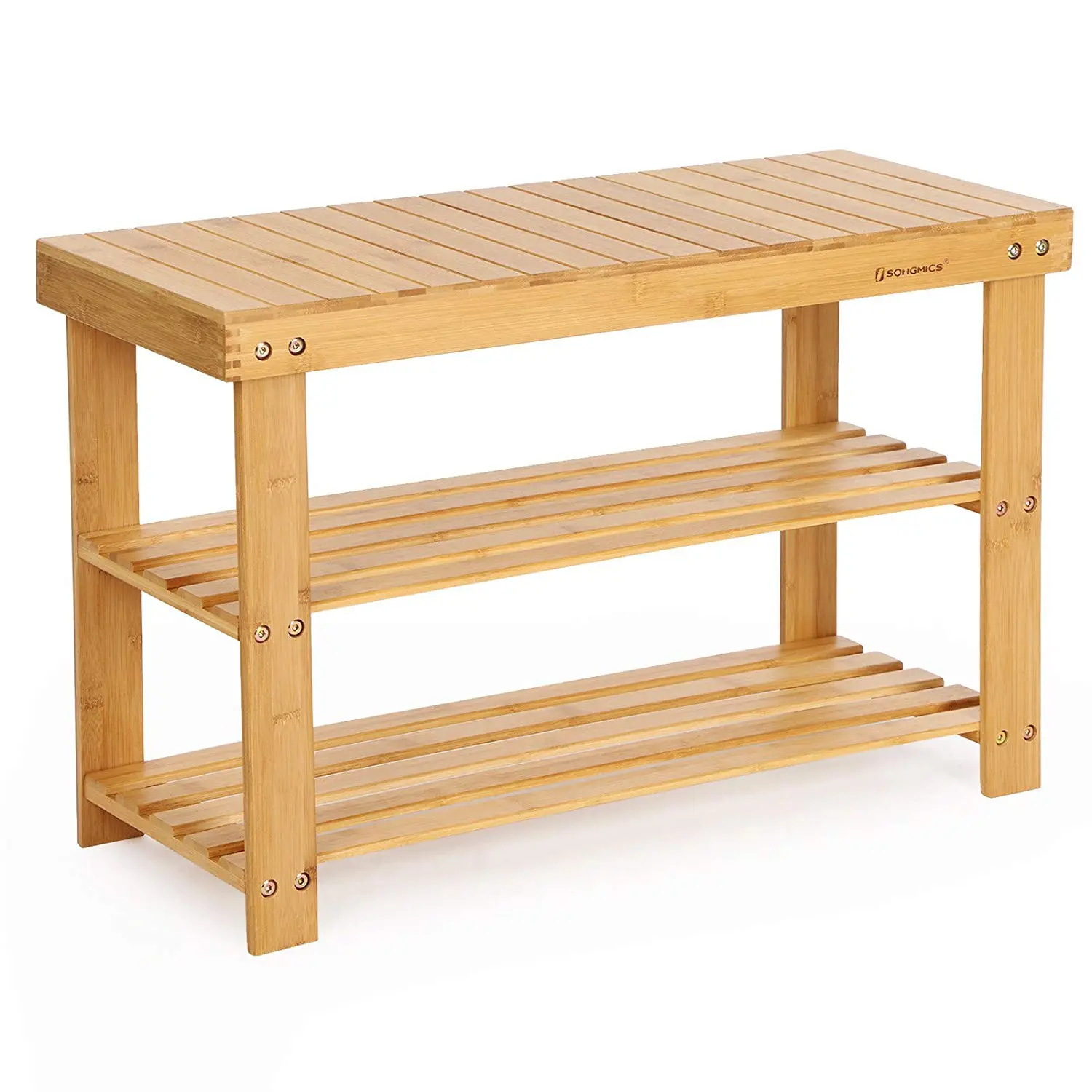 SONGMICS Bambusový botník 3 police přírodní 70x45 cm