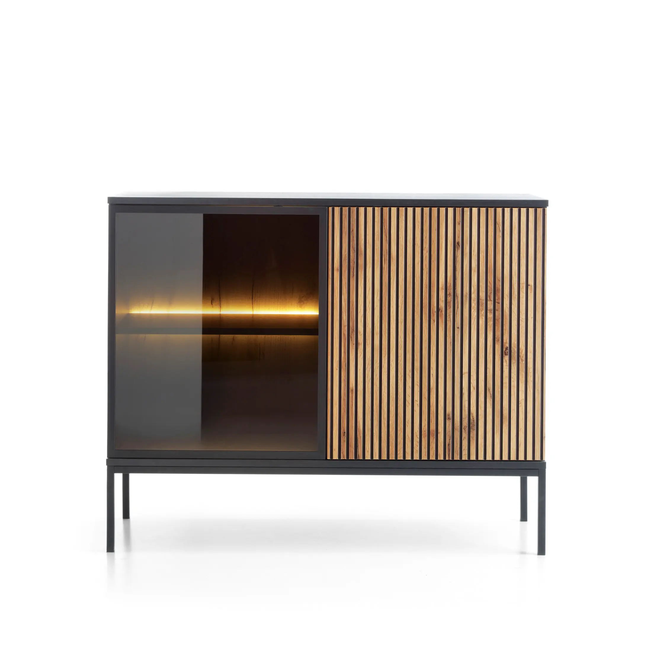 Piaski Komoda Sento s LED osvětlením 104 cm dub wotan/černá