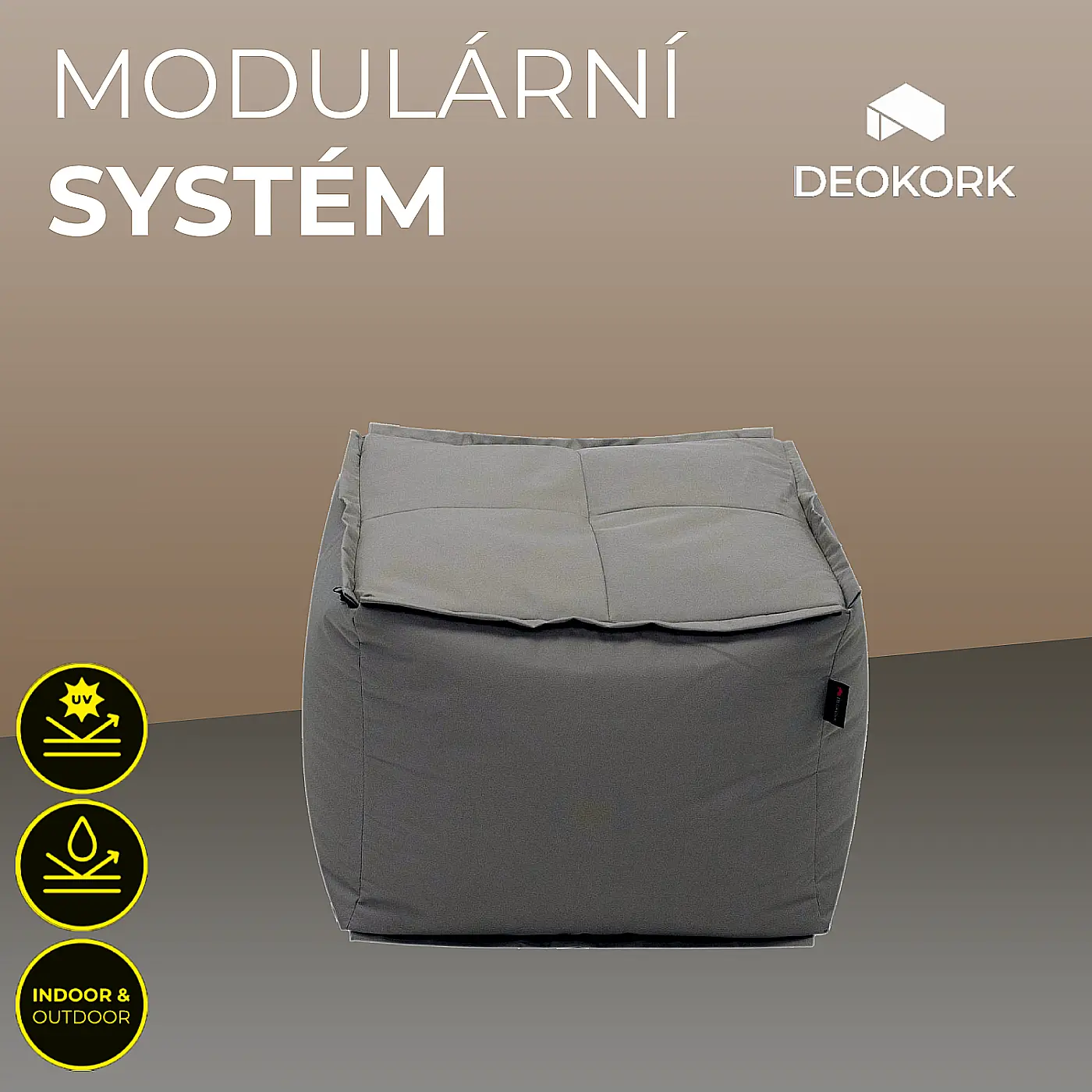 DEOKORK Zahradní textilní stolek/taburet MODULTEX (šedo-hnědá) bez náplně