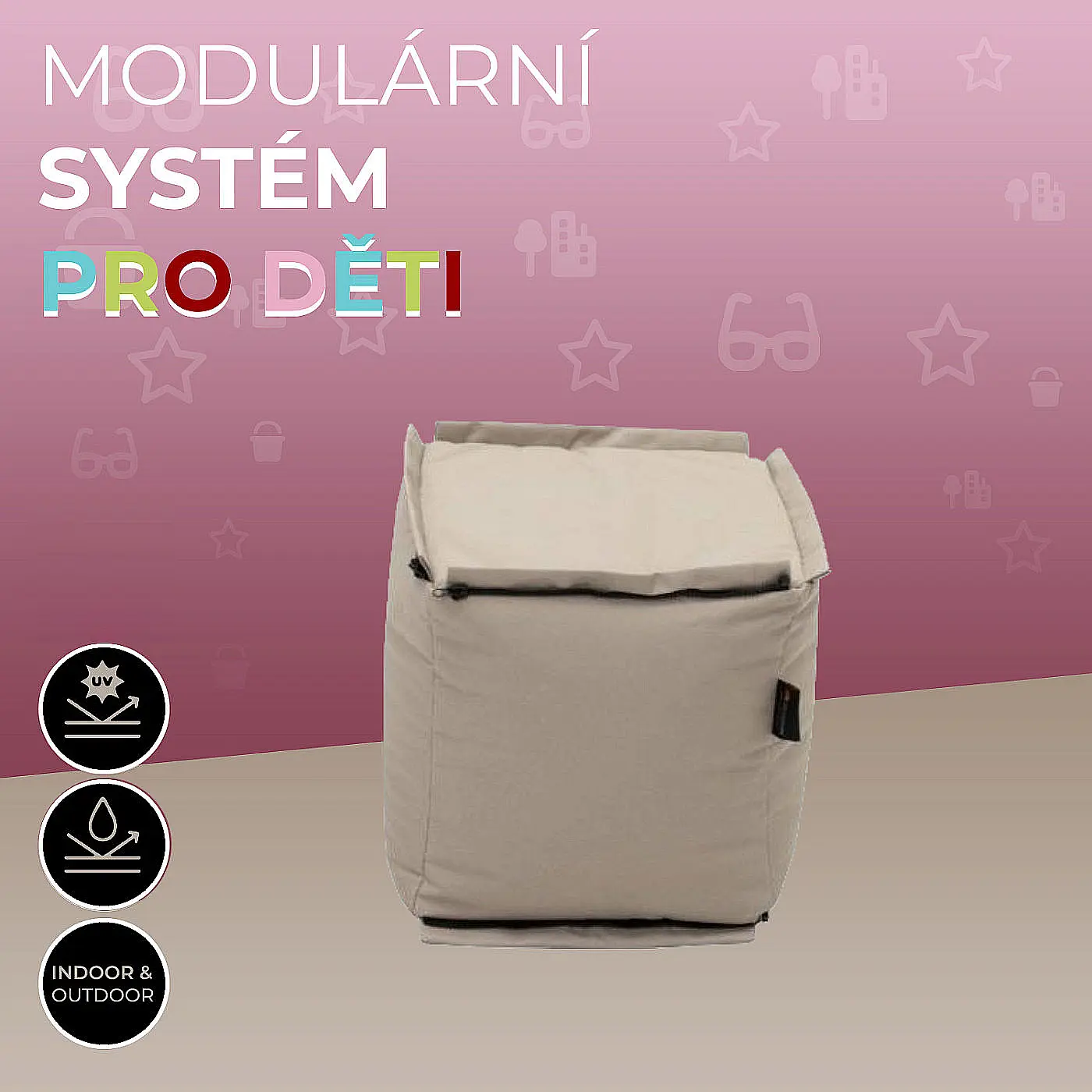 DEOKORK Zahradní dětský textilní stolek/taburet MODULTEX KIDS (cappuccino) bez náplně