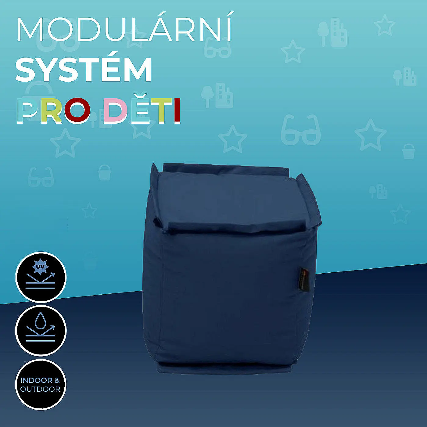 DEOKORK Zahradní dětský textilní stolek/taburet MODULTEX KIDS (tmavě modrá) bez náplně