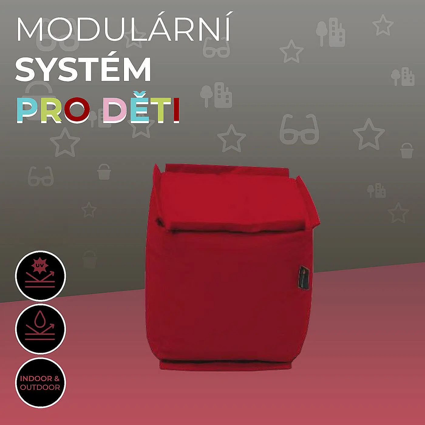 DEOKORK Zahradní dětský textilní stolek/taburet MODULTEX KIDS (červená) bez náplně