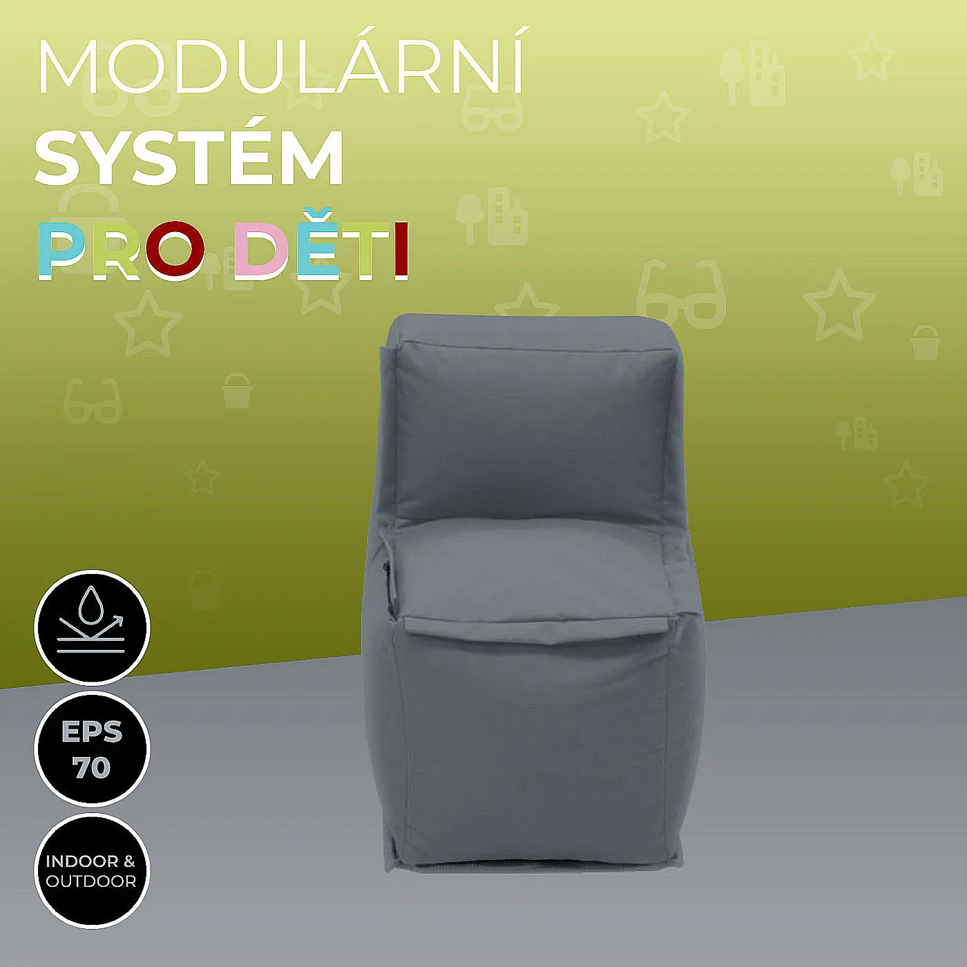 DEOKORK Zahradní dětský textilní středový díl MODULTEX KIDS (šedá) bez náplně
