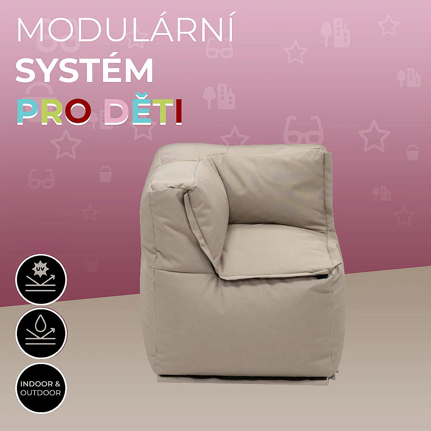 DEOKORK Zahradní dětský textilní rohový díl MODULTEX KIDS (cappuccino) bez náplně