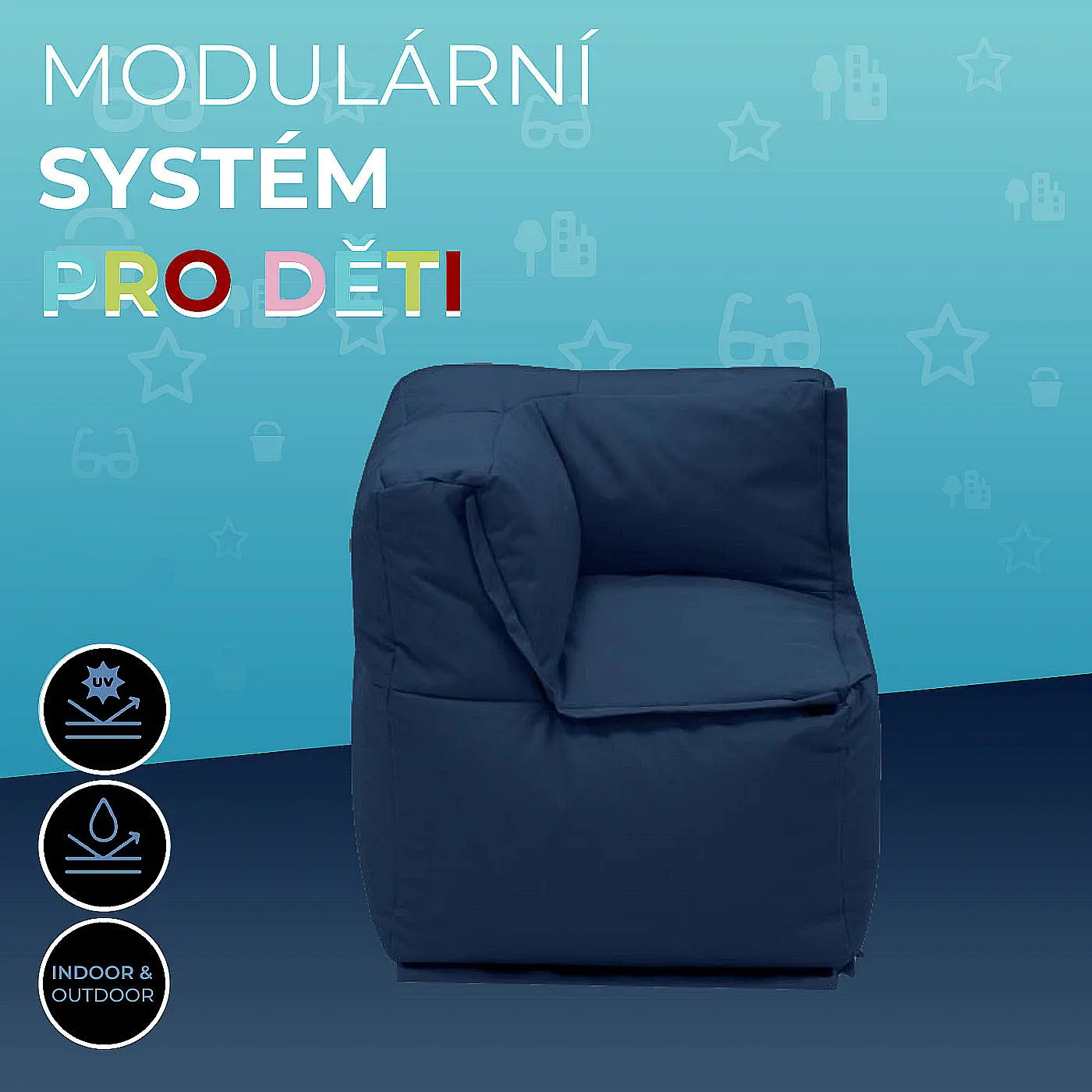 DEOKORK Zahradní dětský textilní rohový díl MODULTEX KIDS (tmavě modrá) bez náplně
