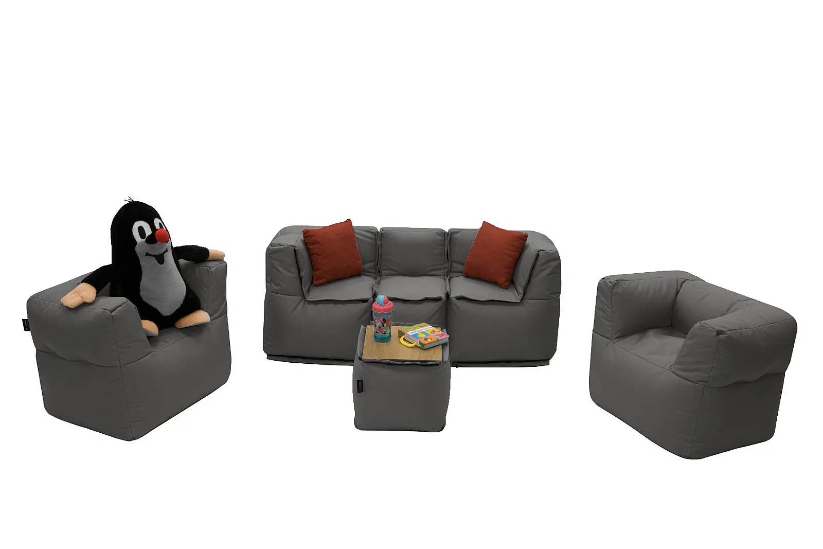 Textilní dětská modulová sestava MODULTEX KIDS pro 5 osob (šedo-hnědá) bez náplně