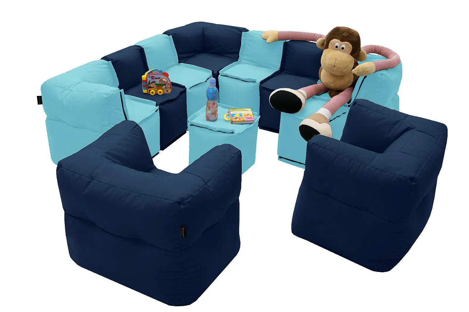 Textilní dětská modulová sestava MODULTEX KIDS pro 9-10 osob (světle modrá/tmavě modrá) bez náplně