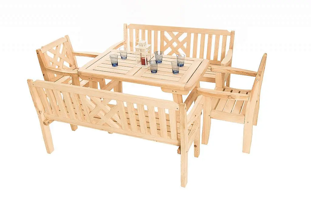 DEOKORK Masivní zahradní sestava z borovice ROMANTIC 1+2+2 (32 mm) - různé délky