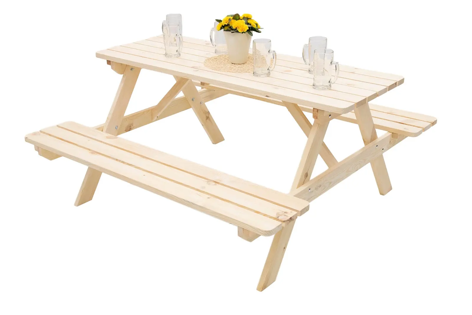 DEOKORK Masivní dřevěný pivní set z borovice 160 cm síla 28 mm