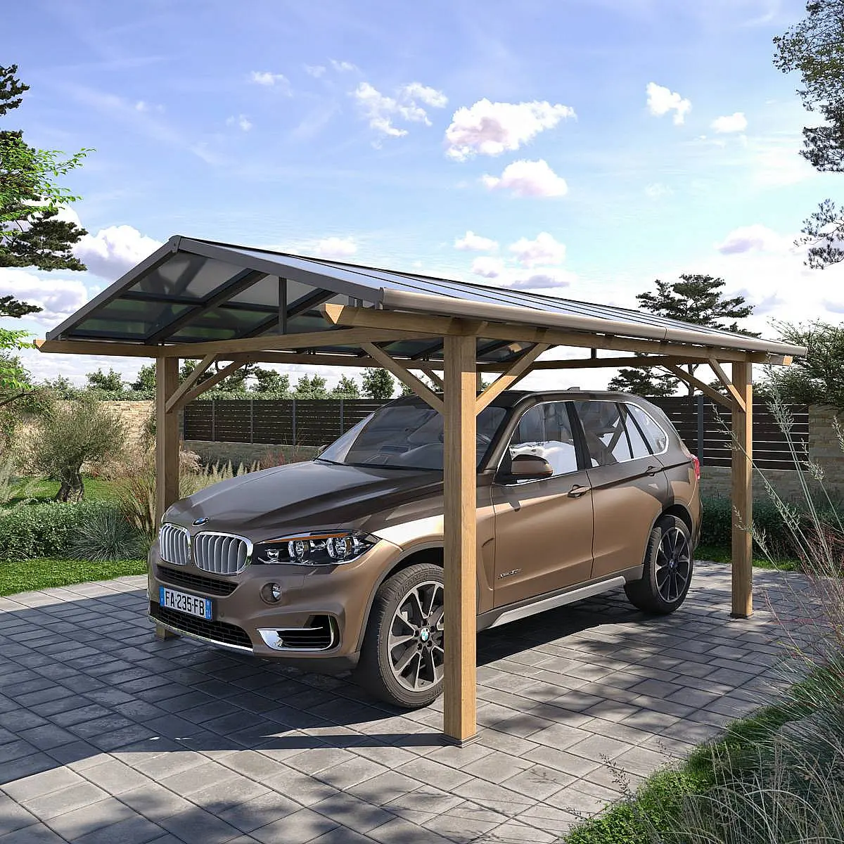 DEOKORK Kovový přístřešek na auto 5,2x3,2 m (efekt dřeva)