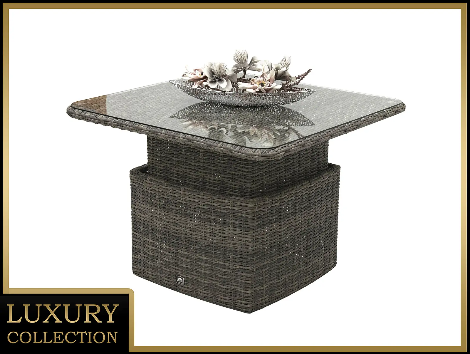 DEOKORK Ratanový stůl výsuvný jídelní/odkládací 100 x 100 cm BORNEO LUXURY (šedá)