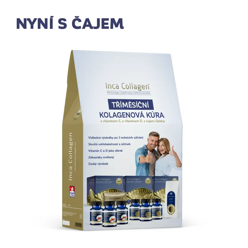 Inca Collagen Dárkové balení - Tříměsíční kolagenová kúra s vitamínem C a D a čajem