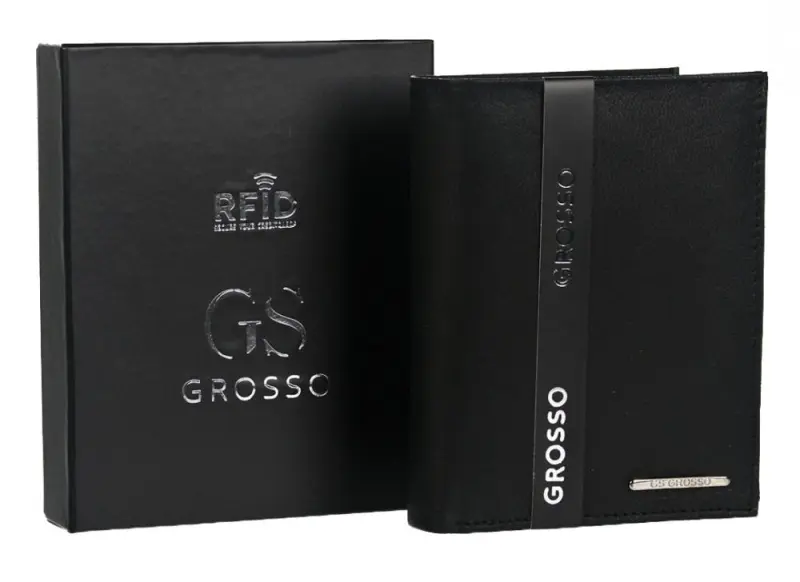 GROSSO Kožená pánská matná peněženka černá RFID v krabičce