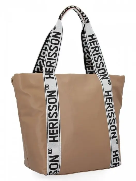 Herisson Velká dámská nylonová shopper kabelka přes rameno tmavší latté hnědá