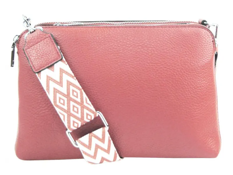 Růžová crossbody dámská kabelka se třemi sekcemi Jessica