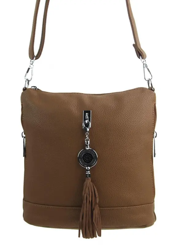 BELLA BELLY Malá crossbody dámská kabelka s přívěskem 1994-BB přírodní hnědá