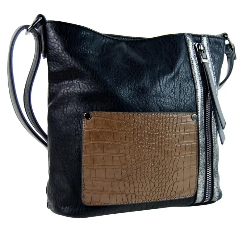 Dámská crossbody kabelka s čelní kroko kapsičkou F-014 černá