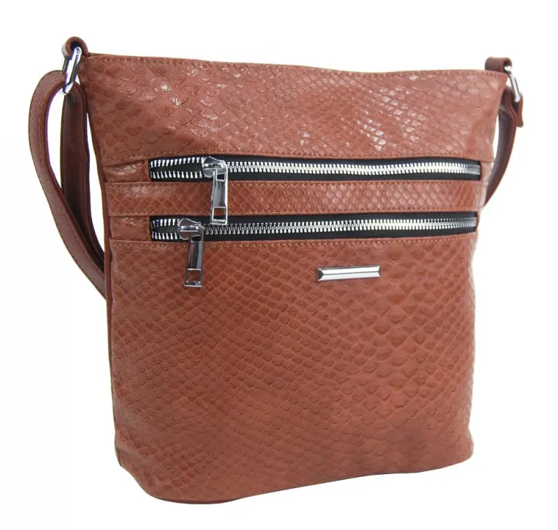 NEW BERRY Hnědá crossbody dámská kabelka v kroko designu