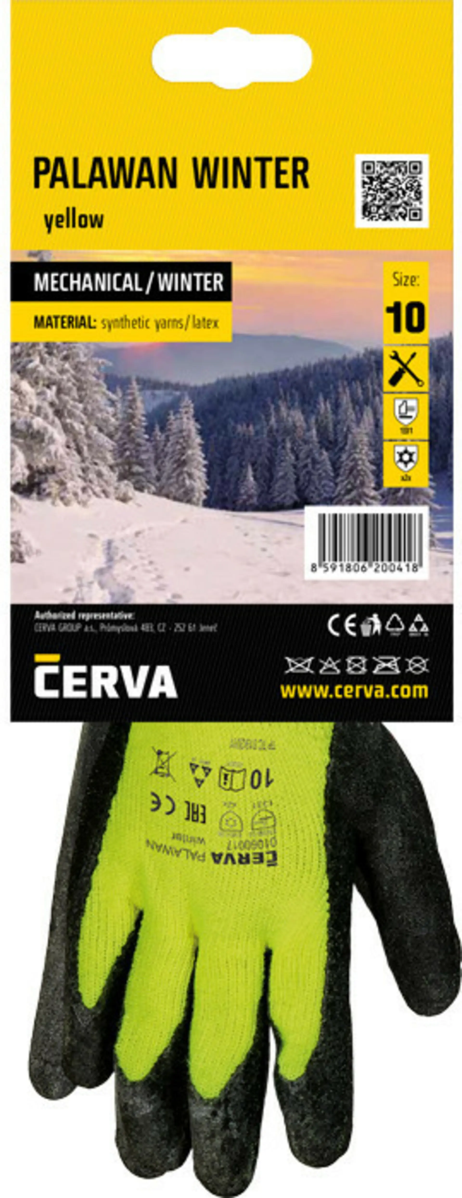 Cerva PALAWAN WINTER blistr latex Rukavice povrstvené zimní žlutá 11 XXL