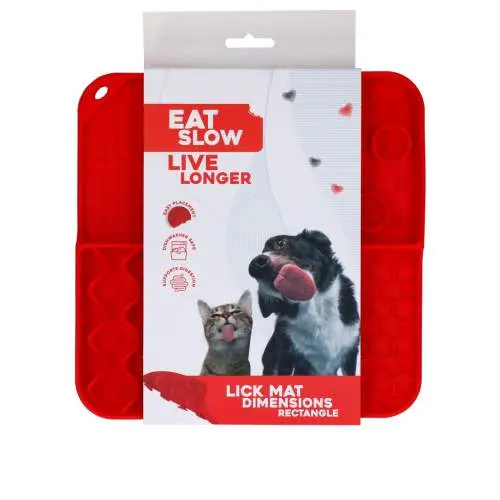 Eat Slow Live Longer lízací podložka Dimensions Rectangle červená