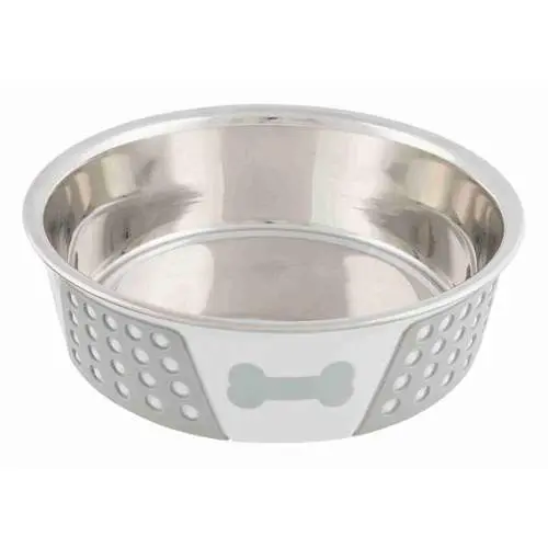 Trixie Nerezová miska se silikonovým opláštěním, bílo/šedá, 0,4l, 14cm