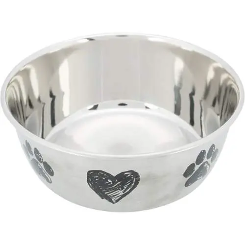 Trixie Nerezová miska, motiv tlapky/srdce, protiskluzové dno, 1l, 15cm