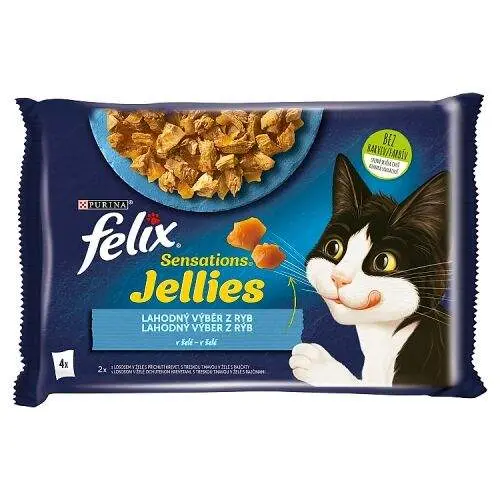 Felix Sensations Jellies kapsičky pro kočky losos, treska v želé 4 x 85 g