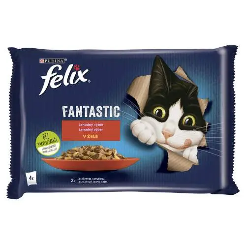 Felix Kapsičky pro kočky Fantastic hovězí, kuře v želé 4x 85 g 340 g