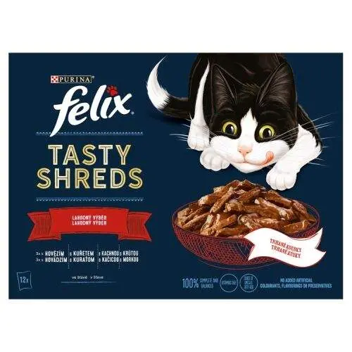 Felix Tasty Shreds 12 x 80 g Hovězí,Kuřecí,Kachní, Krůtí ve šťávě