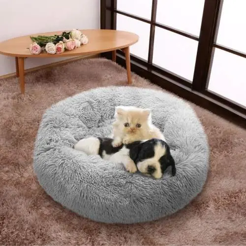 Pelíšek Jofi Donut plyšový M, 50cm, sv.šedá