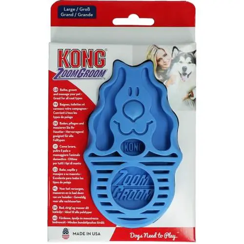 KONG Kartáč gumový ZoomGroom modrý L