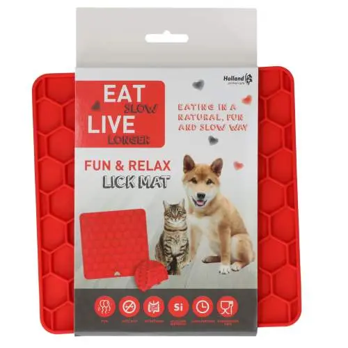 Misky, fontány & láhve pro psy - Eat Slow Live Longer Lick Mat Honeycomb Red