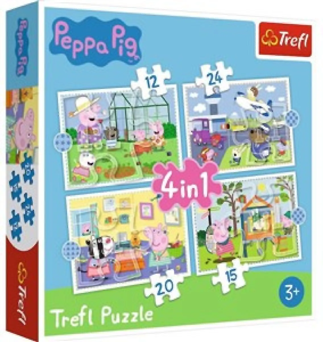 Trefl Puzzle 4v1 Peppa Pig/Prásátko Pepa Vzpomínka na prázdniny v krabici 28x28x6cm