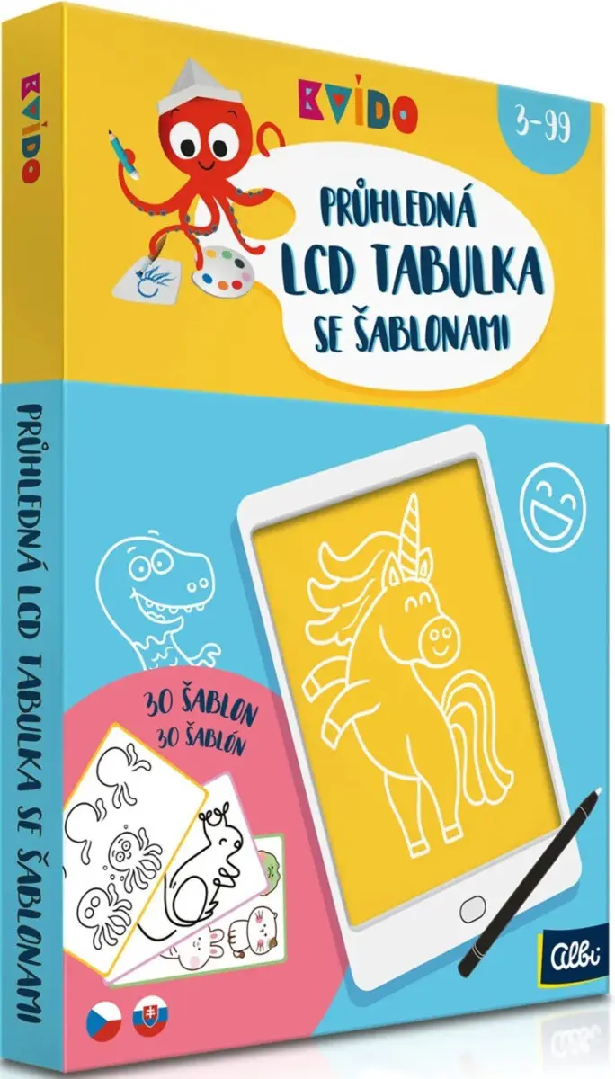 Kvído: Priehľadná LCD tabuľka s 30 šablónami - hra z kategorie Vzdelávacie hry