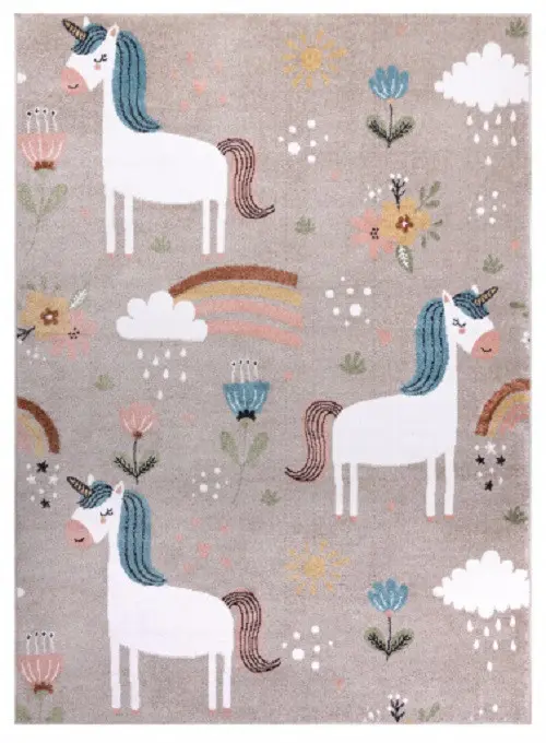 Dětský kusový koberec Fun Unicorn with rainbow beige