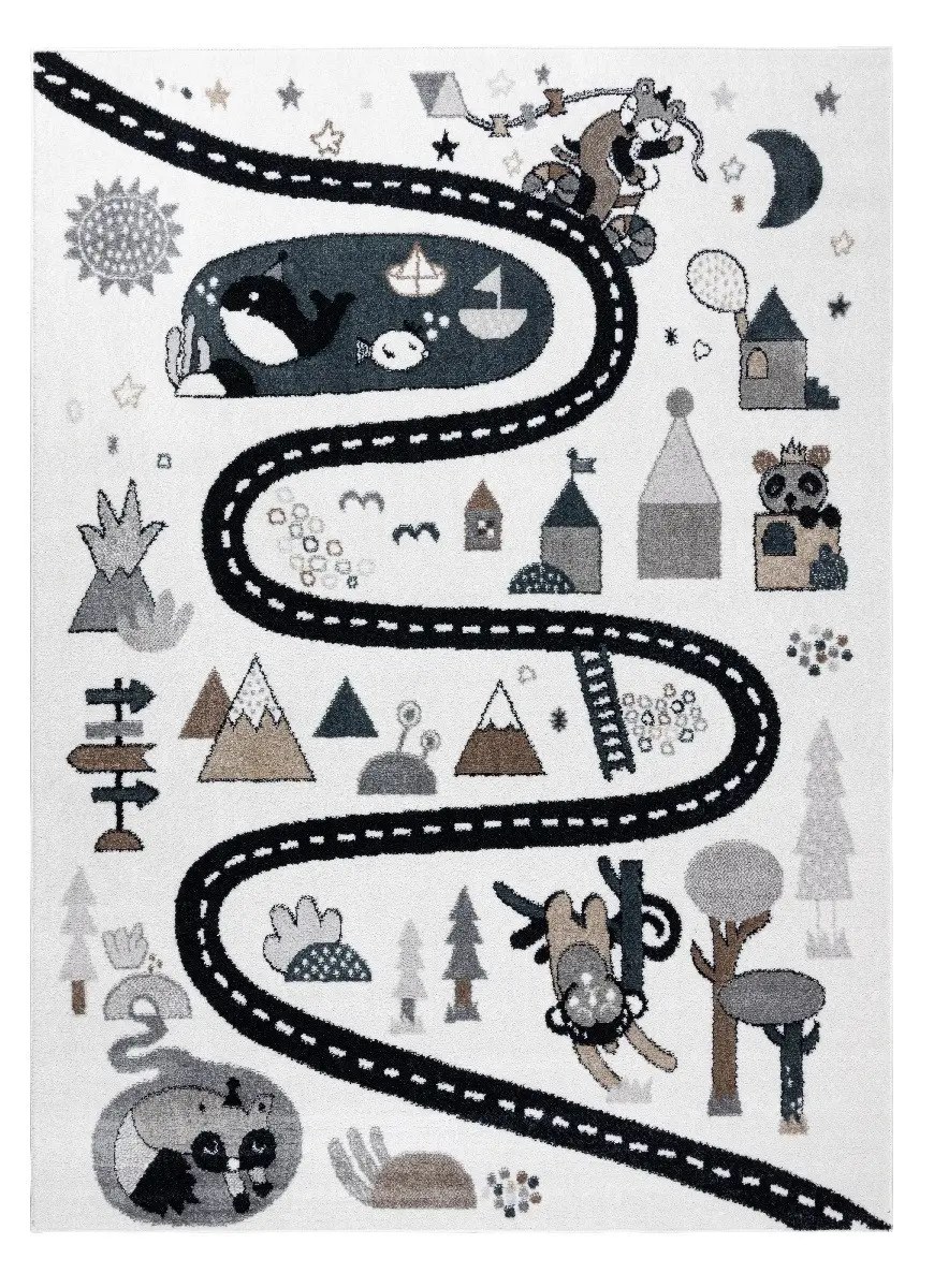 Dětský kusový koberec Fun Route Street animals cream 140x190 cm