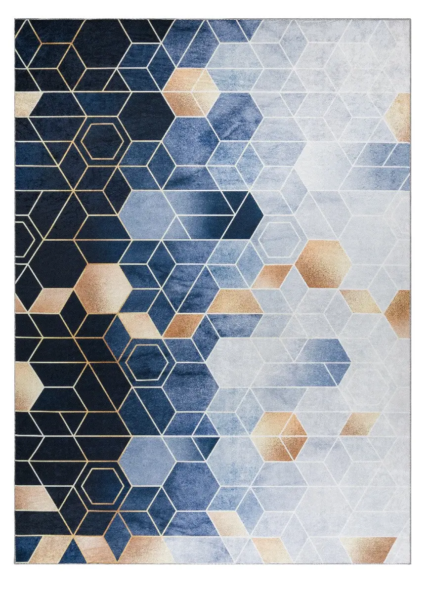 Kusový koberec ANDRE Geometric 1216 modro zlatý 80x150 cm