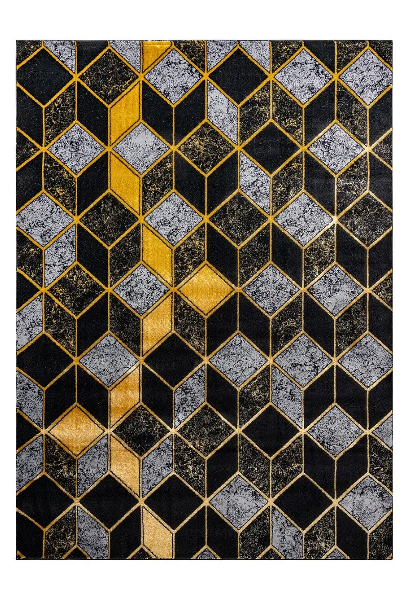 Kusový koberec Gloss 400B 86 3D geometric black/gold 140x190 cm