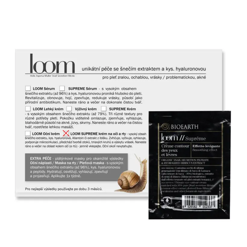 BIOEARTH Vzorek LOOM SUPREME: Krém na oči a rty se šnečím extraktem 3ml