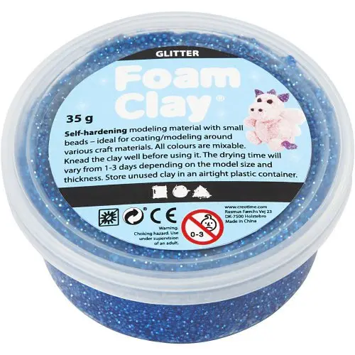 Creative Samotvrdnoucí modelovací pěnová kuličková hmota Foam Clay 35g MODRÁ TŘPYTIVÁ