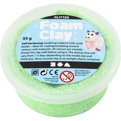 Creative Samotvrdnoucí modelovací pěnová kuličková hmota Foam Clay 35g  ZELENÁ TŘPYTIVÁ