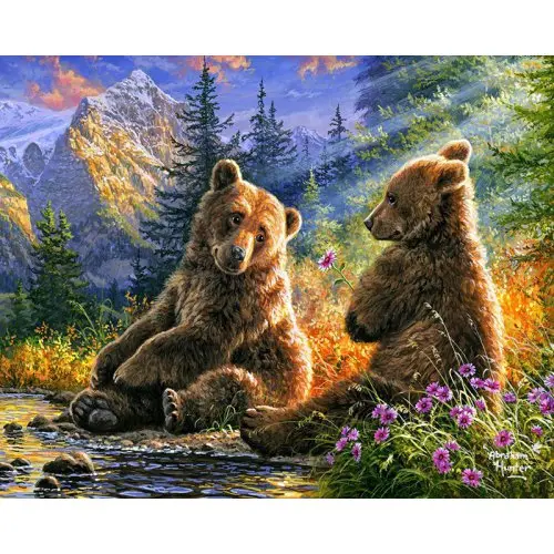 Figured ART Malování podle čísel - SEDÍCÍ MEDVĚDI bez rámu 40 x 50 cm