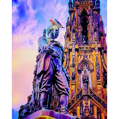 Figured ART Diamantové malování - SOCHA A KATEDRÁLA V EDINBURGHU bez rámu 40 x 50 cm