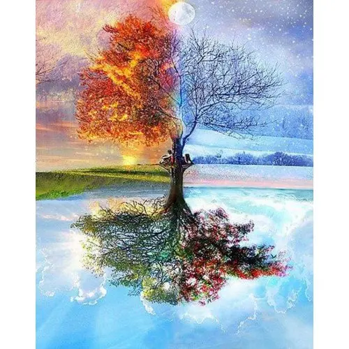 Figured ART Vyšívání křížkové sada - Strom 4 roční období  32 x 40 cm