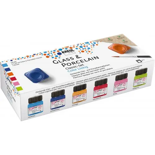 Sada barev na sklo a porcelán KREUL 6 x 20 ml + štětce