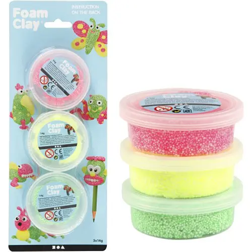 Creative Samotvrdnoucí modelovací pěnová kuličková hmota Foam Clay SADA - SVĚTLÁ ZELENÁ, NEON RŮŽOVÁ, NEON ŽL