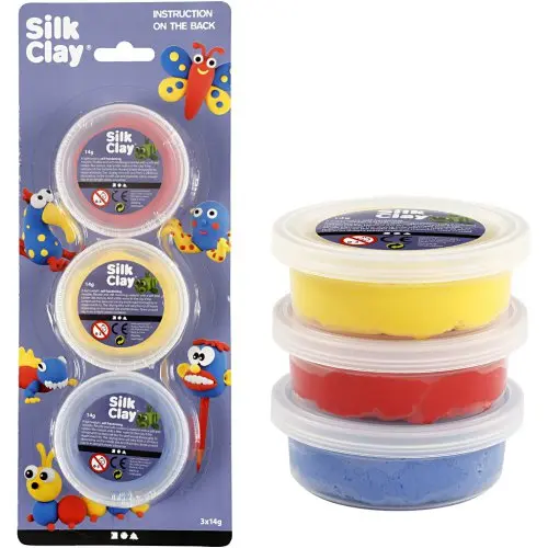 Creative Samotvrdnoucí modelovací lehká hmota Silk Clay SADA 3 barev - MODRÁ, ČERVENÁ, ŽLUTÁ