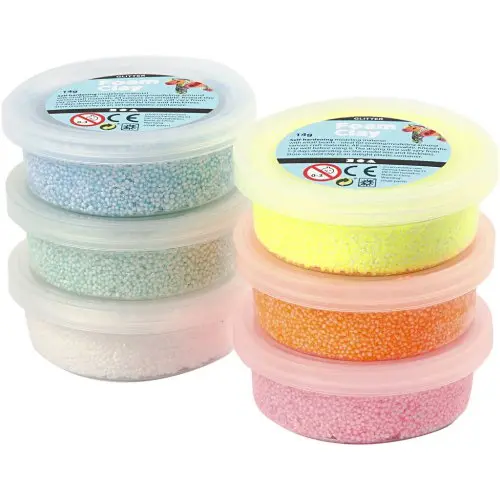 Creative Samotvrdnoucí modelovací pěnová kuličková hmota Foam Clay SADA 6 PASTELOVÝCH A GLITTER BAREV